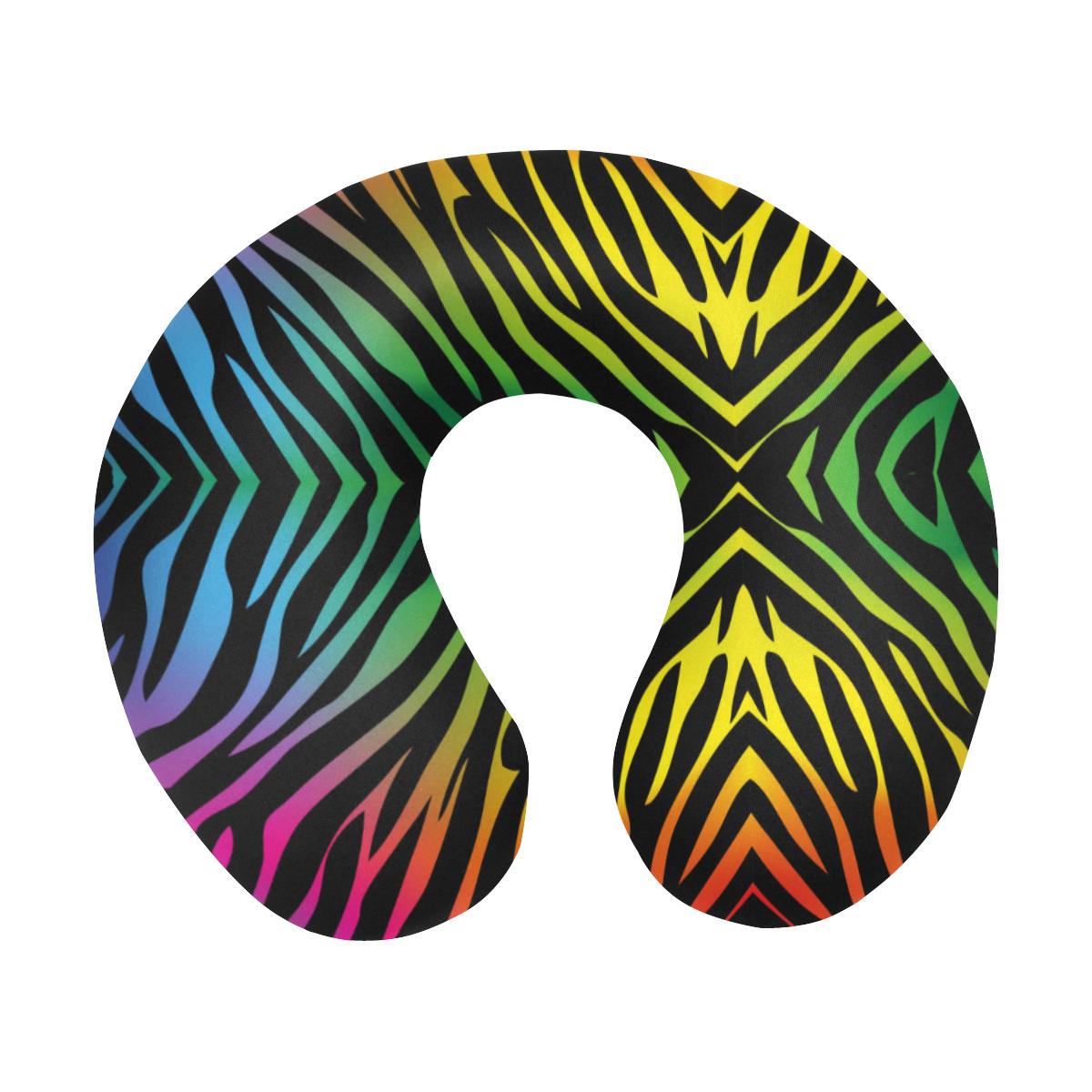 Rainbow Zebra Themed Print U-Shaped Travel Neck Pillow-JTAMIGO.COM