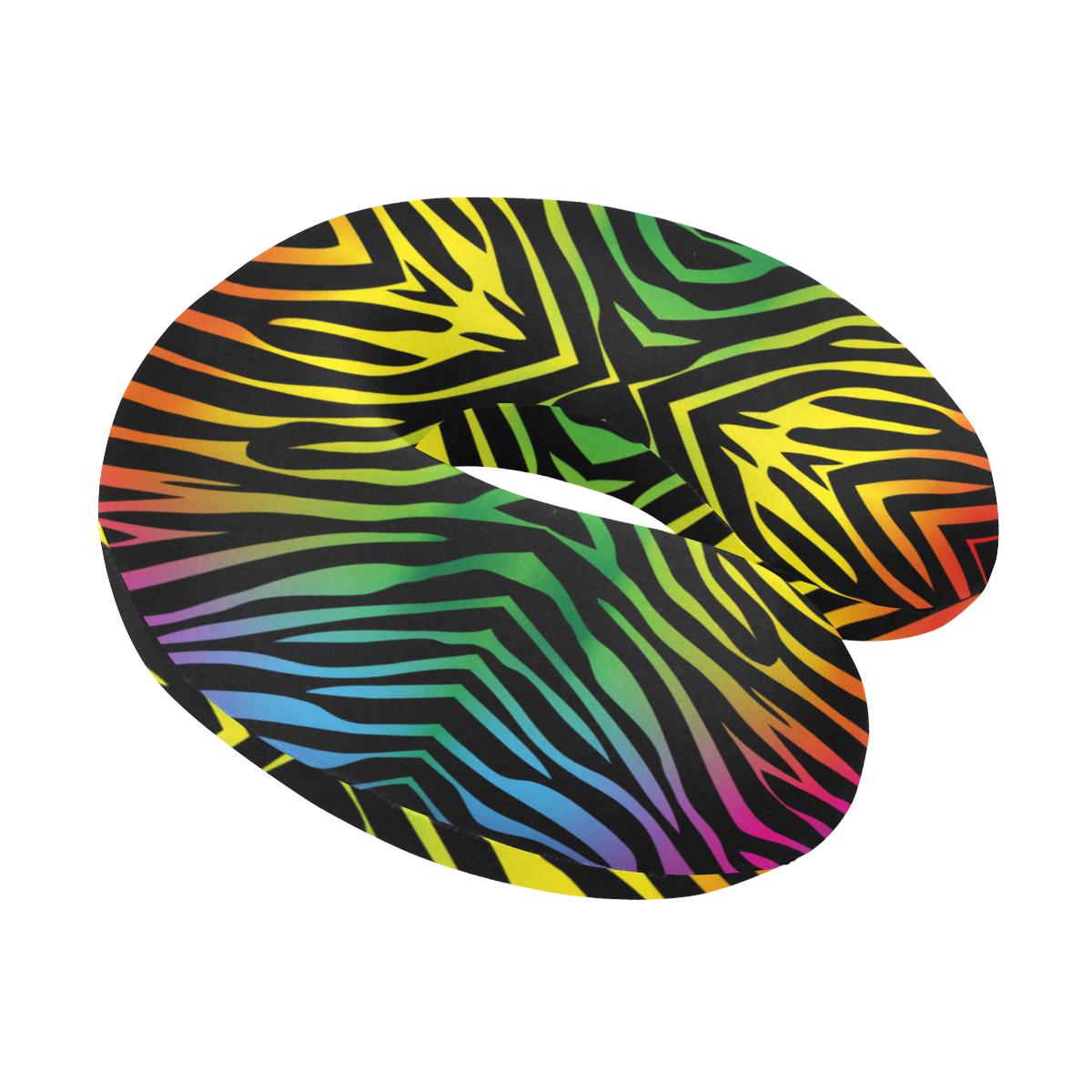 Rainbow Zebra Themed Print U-Shaped Travel Neck Pillow-JTAMIGO.COM
