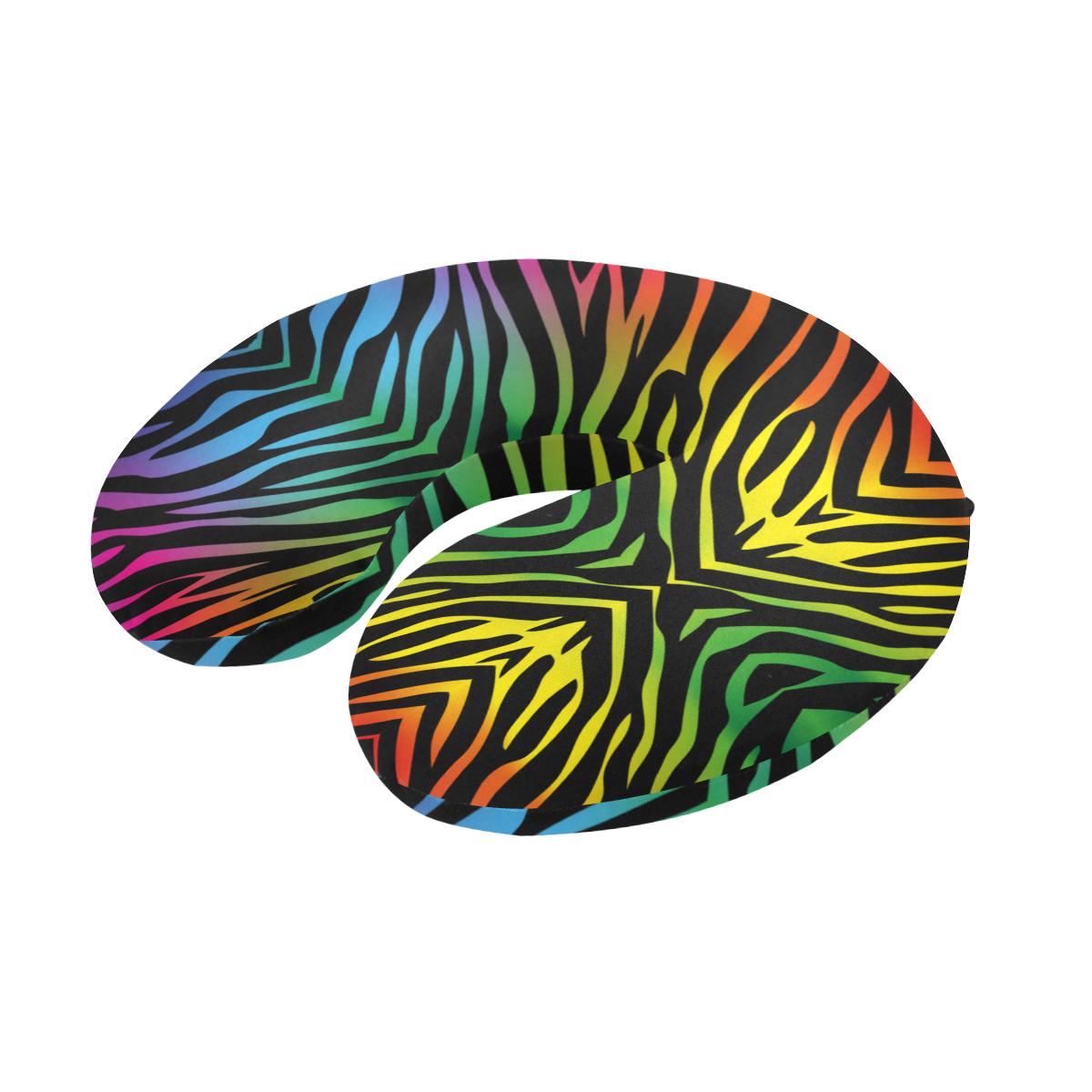 Rainbow Zebra Themed Print U-Shaped Travel Neck Pillow-JTAMIGO.COM