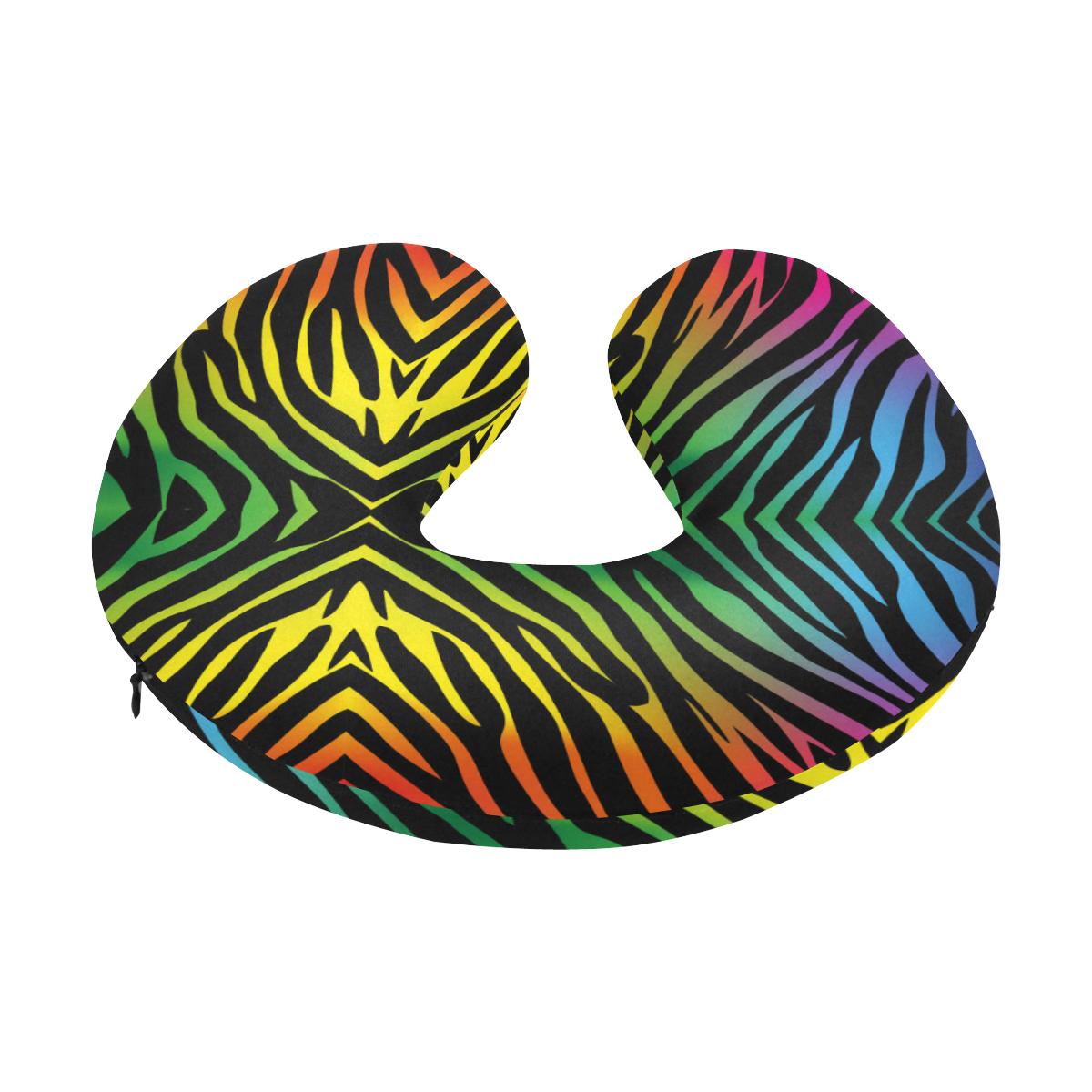 Rainbow Zebra Themed Print U-Shaped Travel Neck Pillow-JTAMIGO.COM