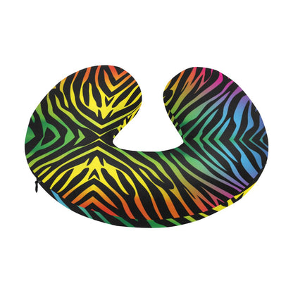 Rainbow Zebra Themed Print U-Shaped Travel Neck Pillow-JTAMIGO.COM