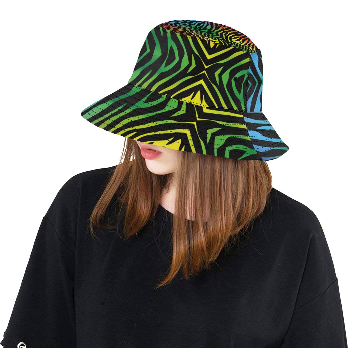 Rainbow Zebra Themed Print Unisex Bucket Hat