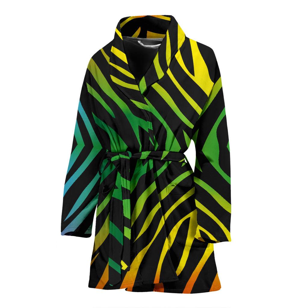 Rainbow Zebra Themed Print Women Bath Robe-JTAMIGO.COM