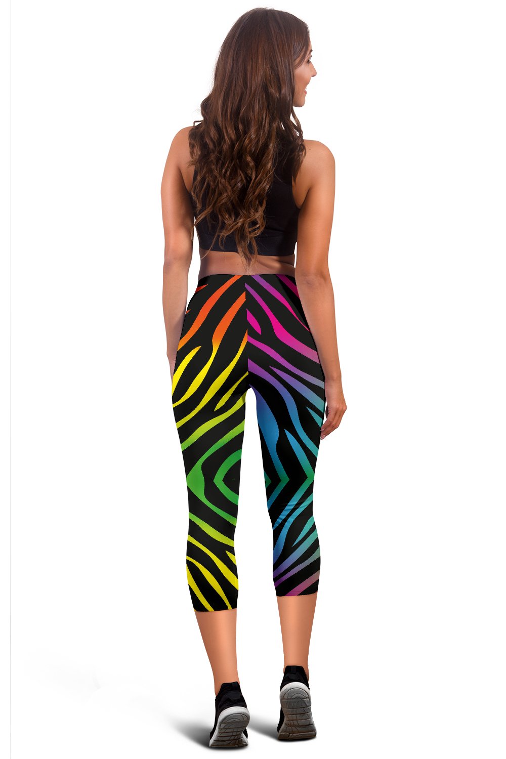 Rainbow Zebra Themed Print Women Capris