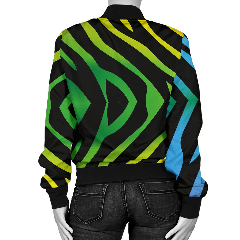 Rainbow Zebra Themed Print Women Casual Bomber Jacket