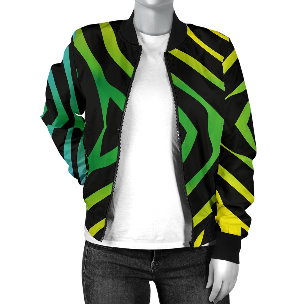 Rainbow Zebra Themed Print Women Casual Bomber Jacket