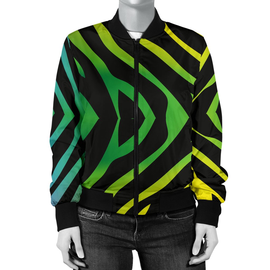 Rainbow Zebra Themed Print Women Casual Bomber Jacket