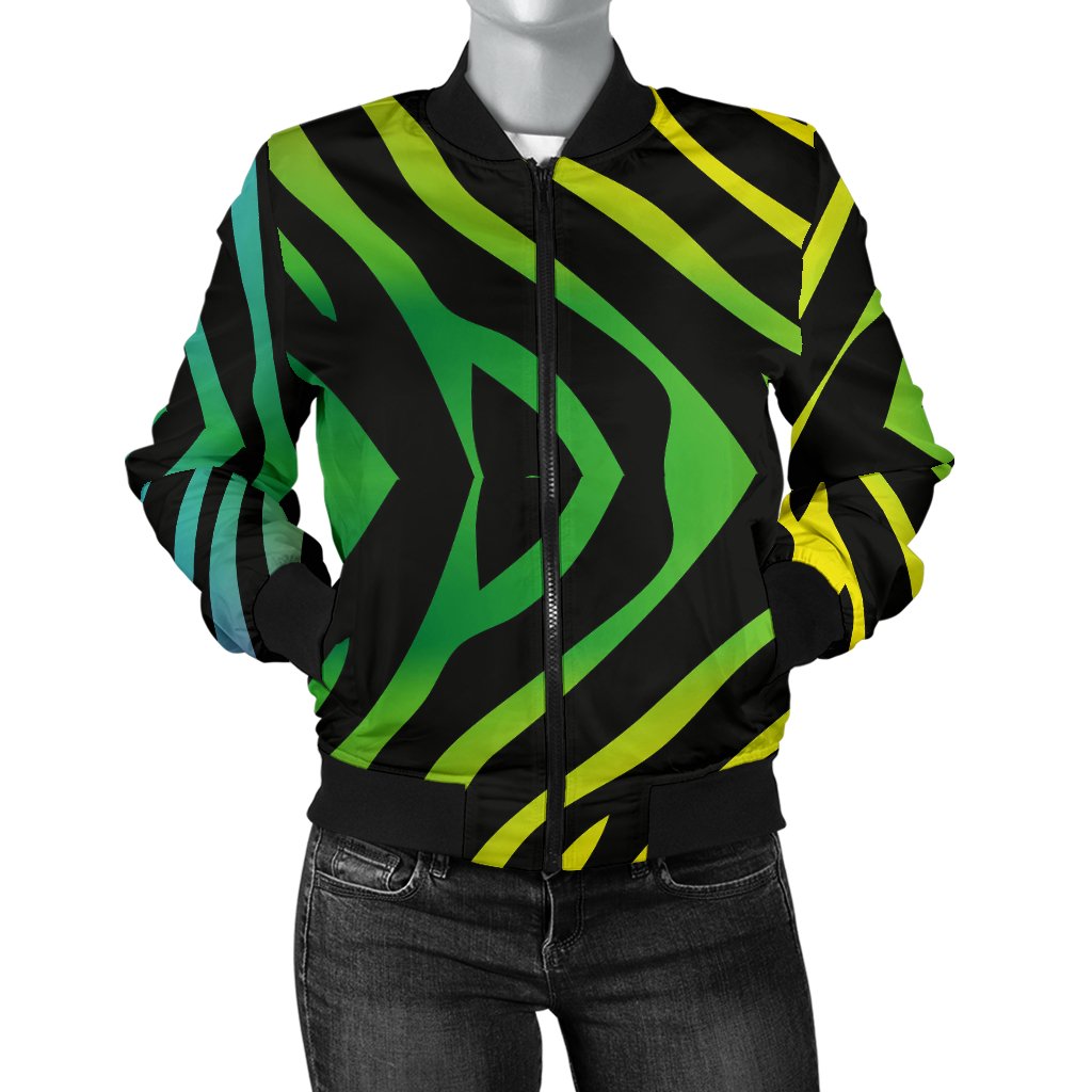 Rainbow Zebra Themed Print Women Casual Bomber Jacket