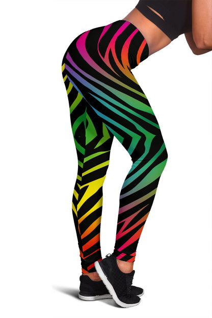 Rainbow Zebra Themed Print Women Leggings