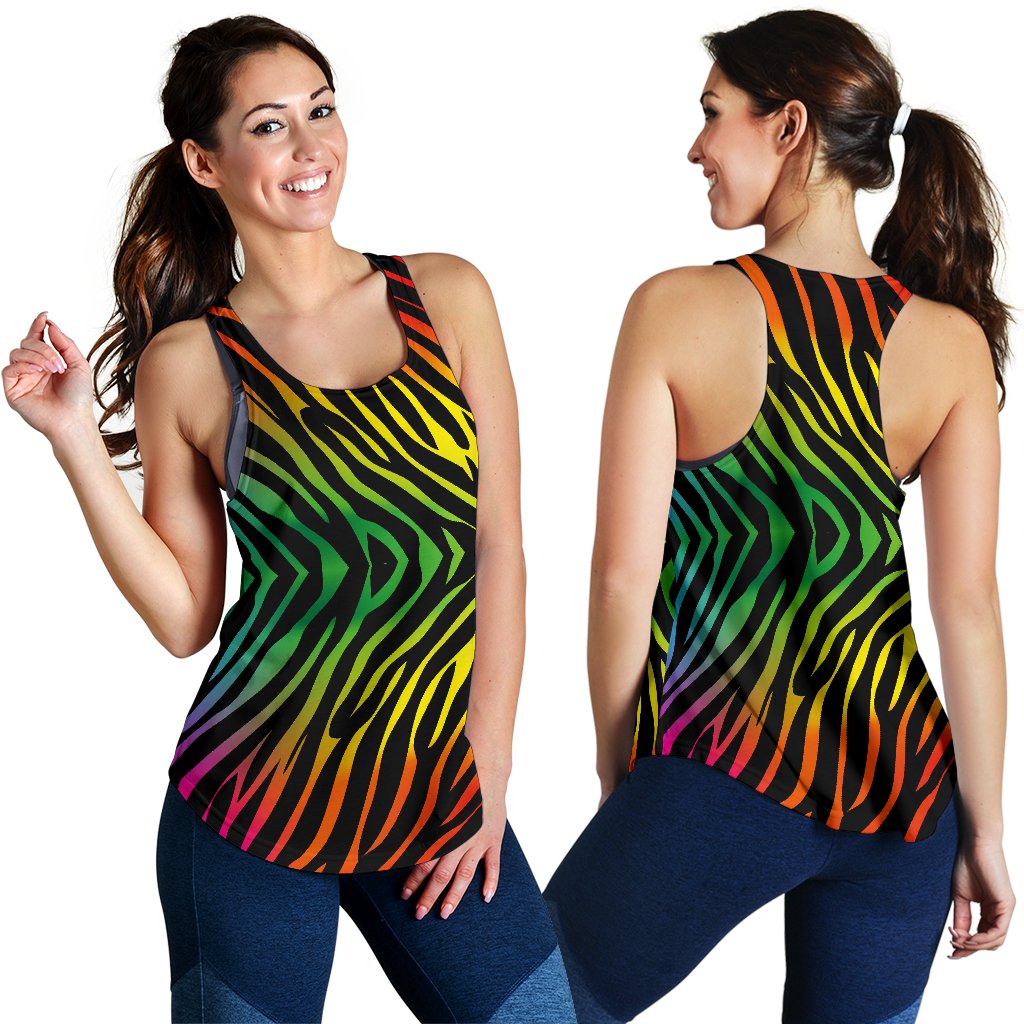 Rainbow Zebra Themed Print Women Racerback Tank Top