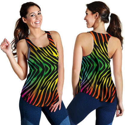 Rainbow Zebra Themed Print Women Racerback Tank Top