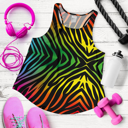 Rainbow Zebra Themed Print Women Racerback Tank Top