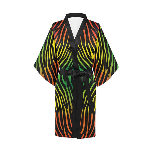 Rainbow Zebra Themed Print Women Short Kimono Robe