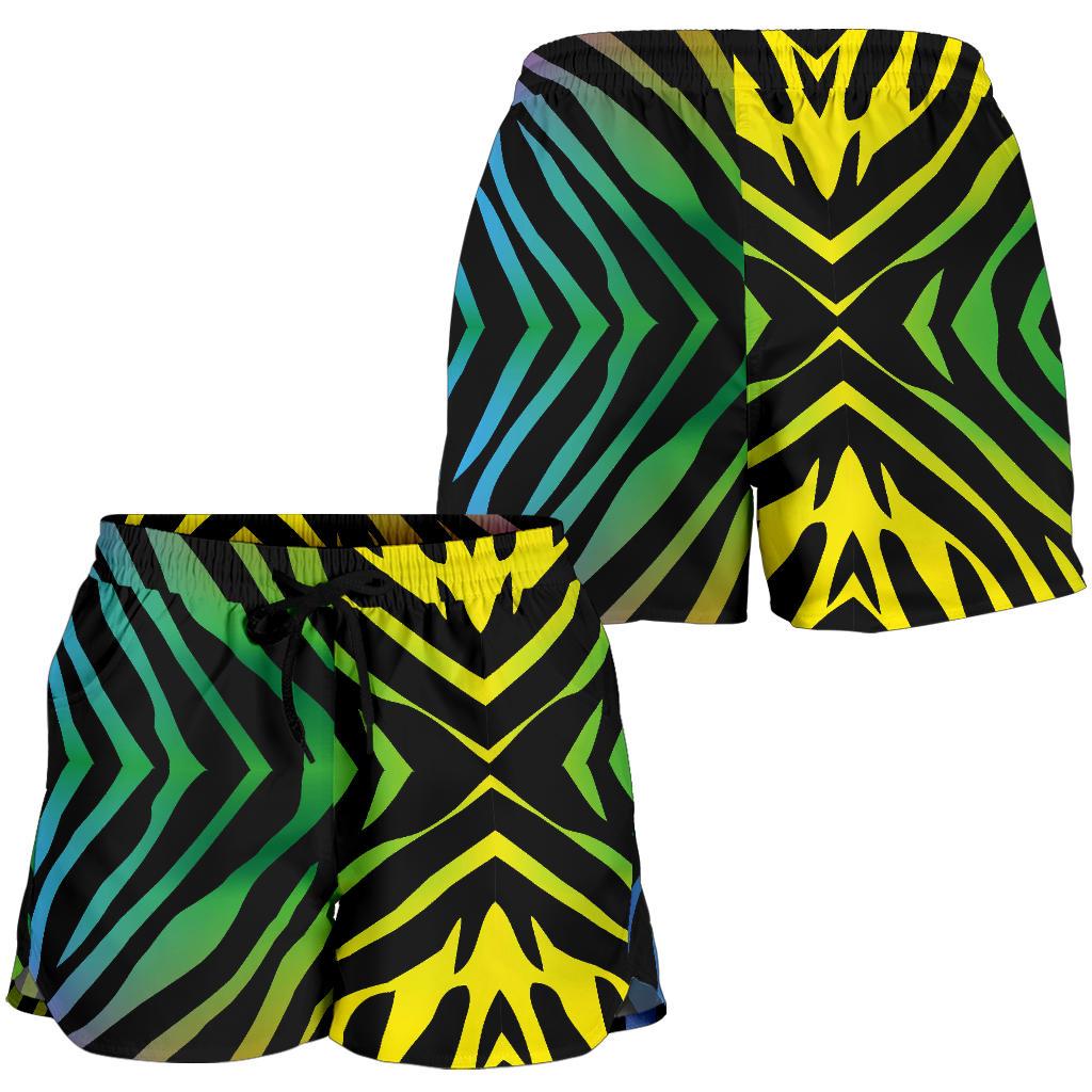 Rainbow Zebra Themed Print Women Shorts-JTAMIGO.COM