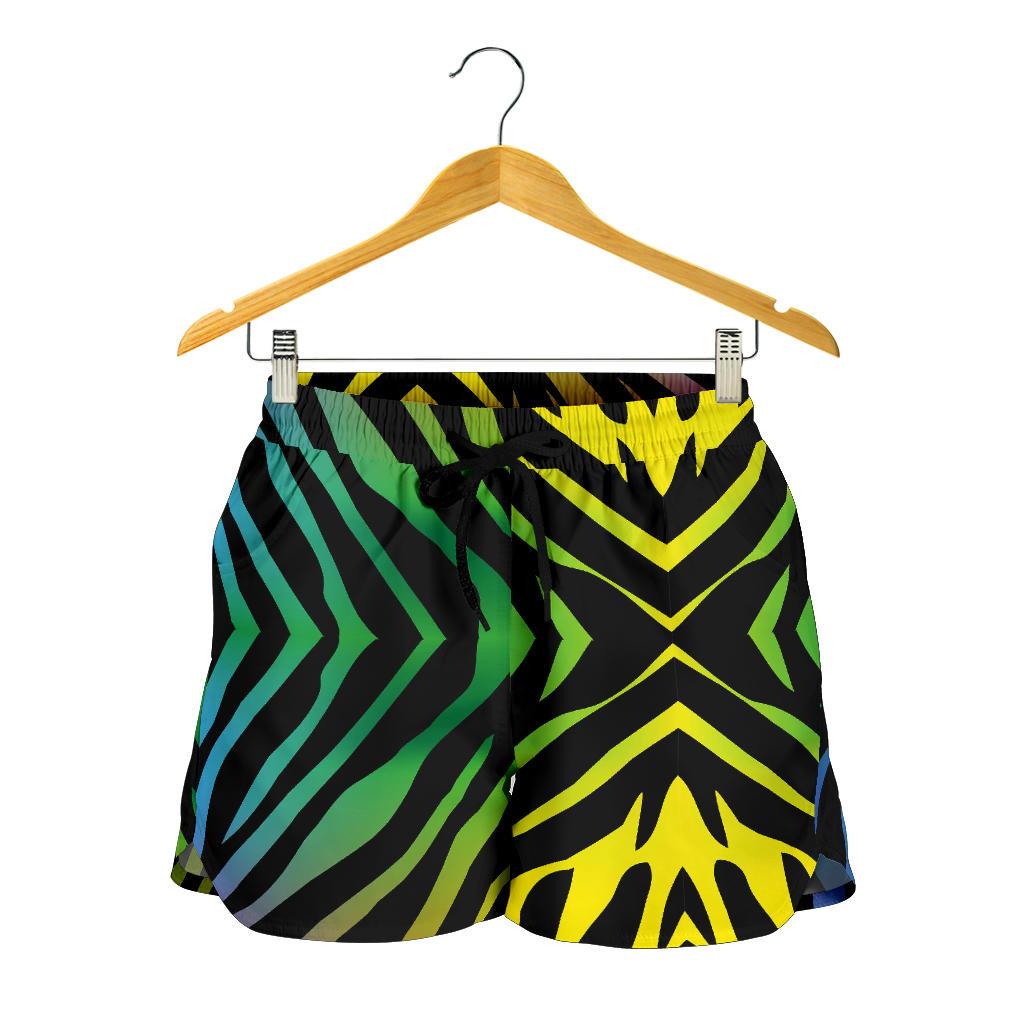 Rainbow Zebra Themed Print Women Shorts-JTAMIGO.COM