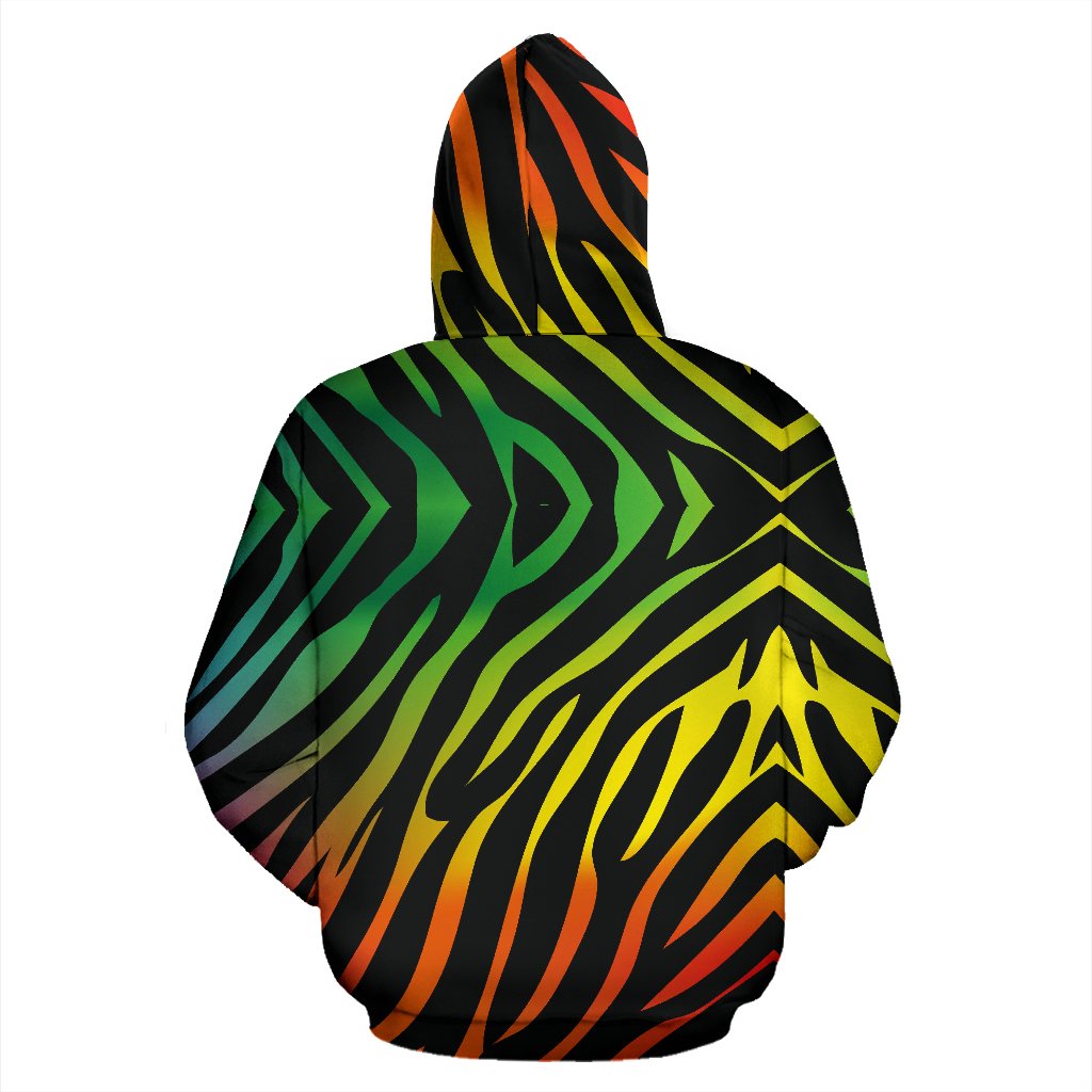 Rainbow Zebra Themed Print Zip Up Hoodie