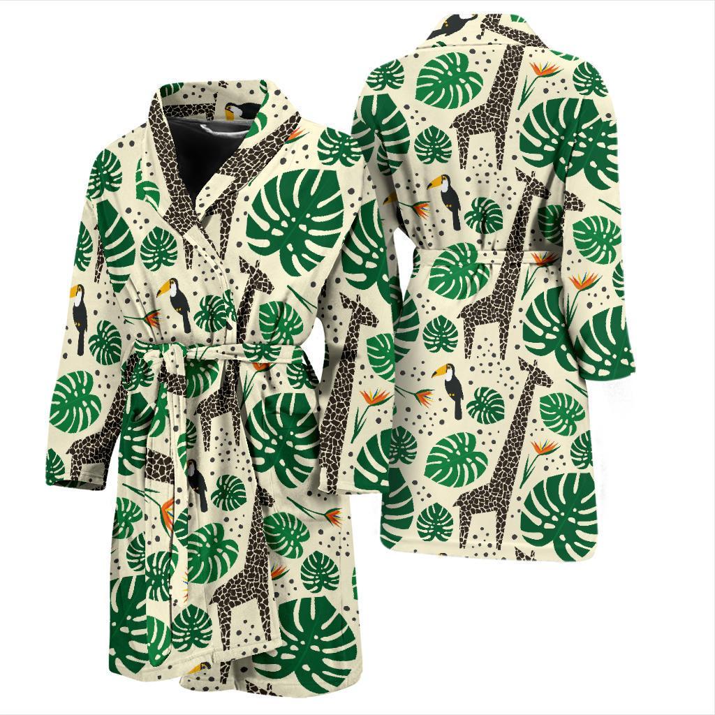 Rainforest Giraffe Pattern Print Design A02 Men Bathrobe-JORJUNE.COM
