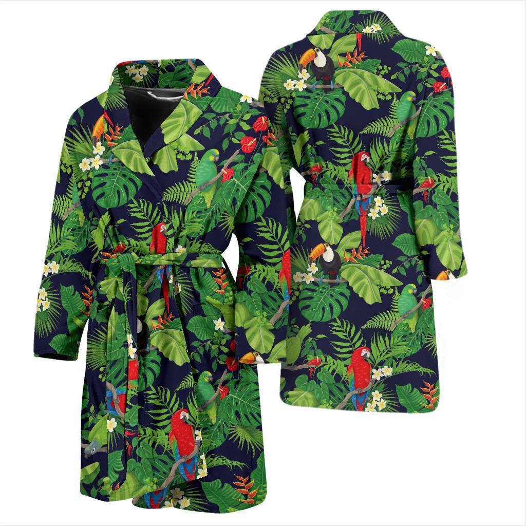 Rainforest Parrot Pattern Print Design A03 Men Bathrobe-JORJUNE.COM
