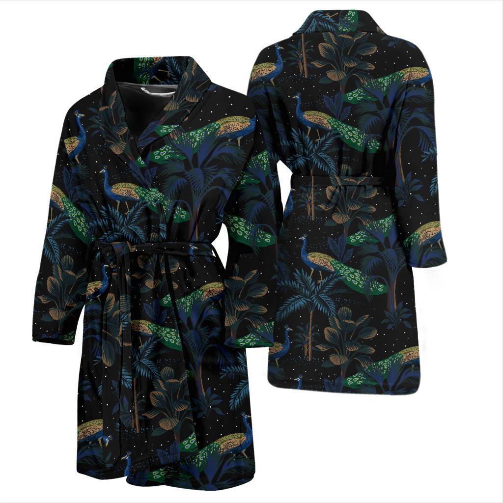 Rainforest Peacock Pattern Print Design A04 Men Bathrobe-JORJUNE.COM