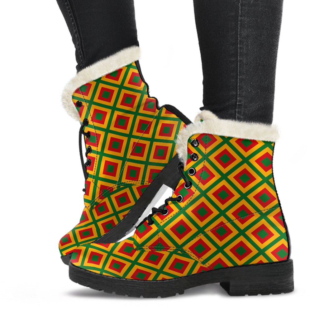 Rasta Reggae Color Cross Faux Fur Leather Boots-JTAMIGO.COM