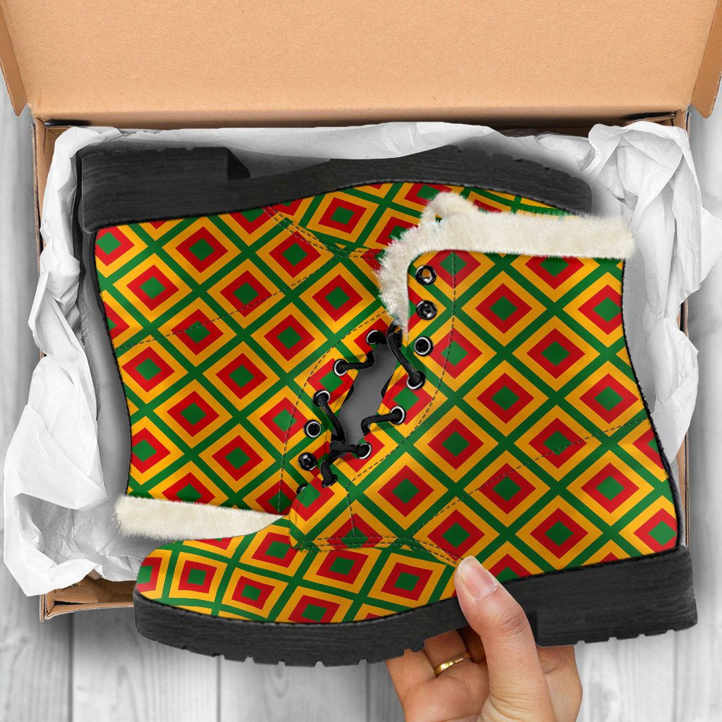 Rasta Reggae Color Cross Faux Fur Leather Boots-JTAMIGO.COM