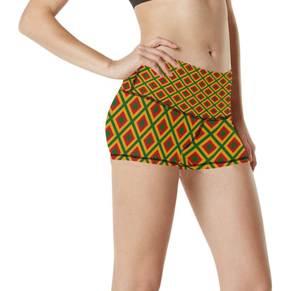 Rasta Reggae Color Cross High Waisted Spandex Shorts-JTAMIGO.COM
