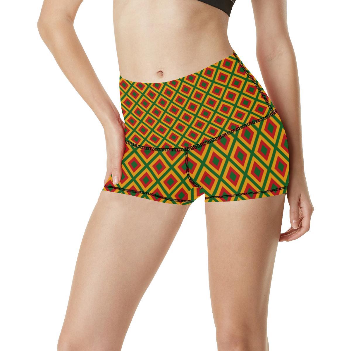 Rasta Reggae Color Cross High Waisted Spandex Shorts-JTAMIGO.COM