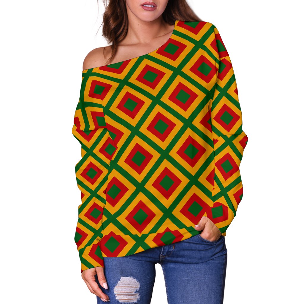 Rasta Reggae Color Cross Off Shoulder Sweatshirt