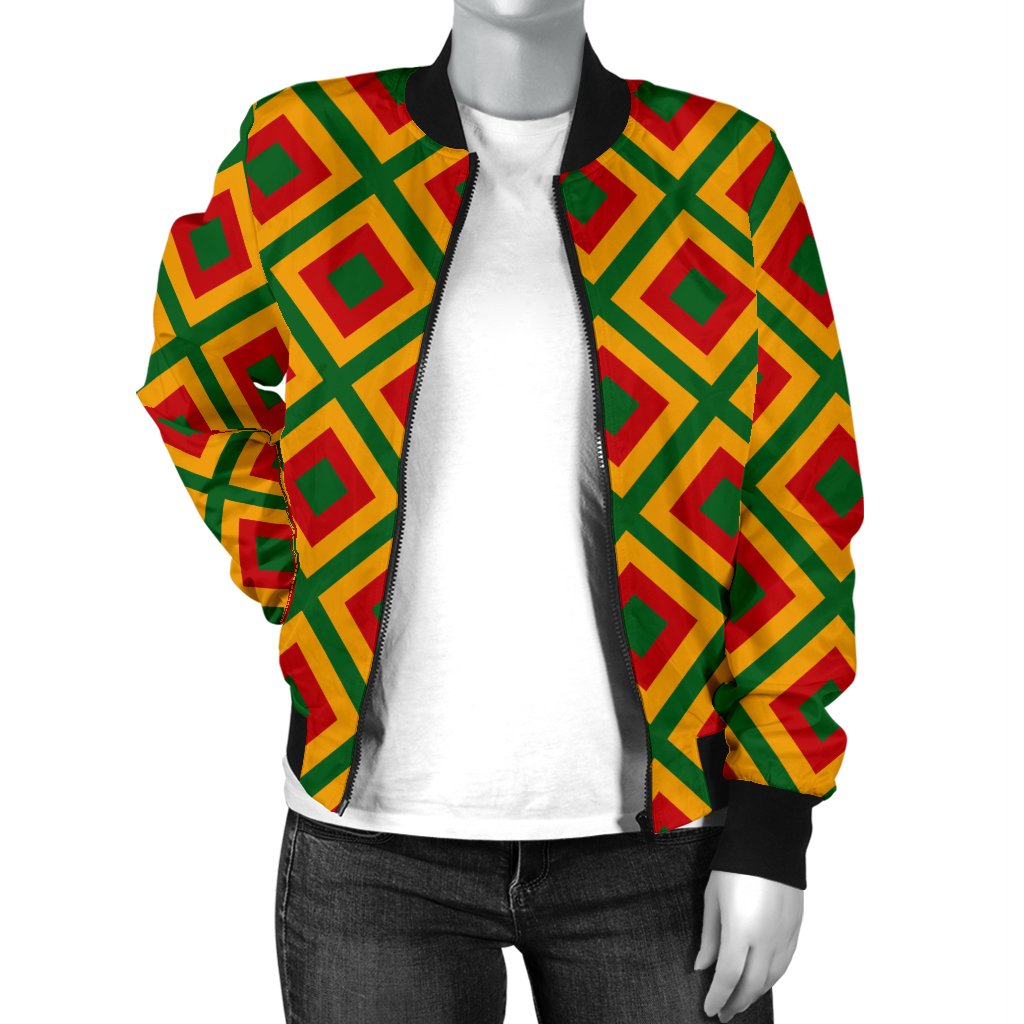Rasta Reggae Color Cross Women Casual Bomber Jacket