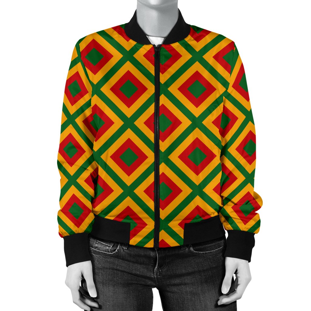Rasta Reggae Color Cross Women Casual Bomber Jacket