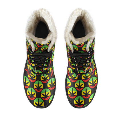 Rasta Reggae Color Design Faux Fur Leather Boots-JTAMIGO.COM