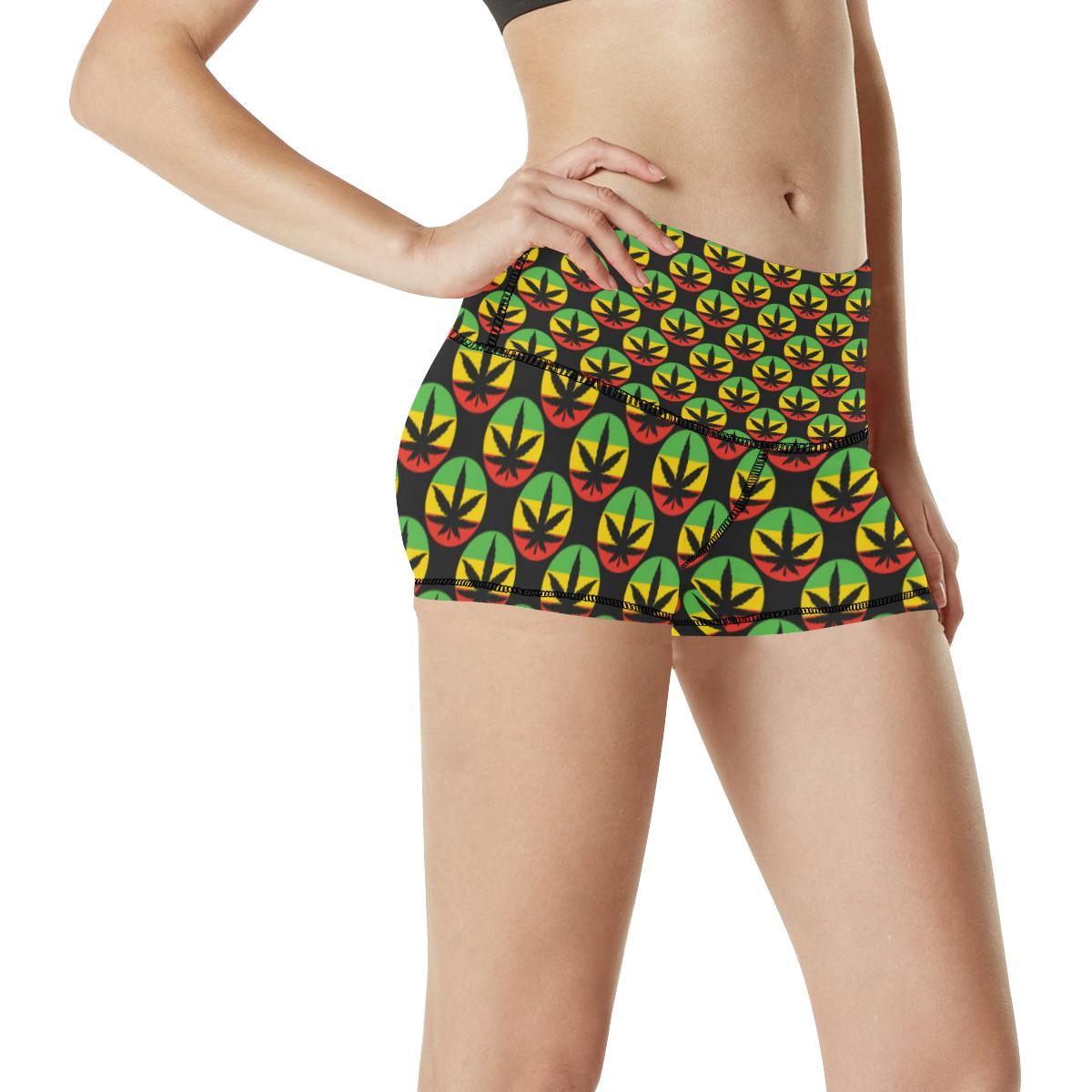 Rasta Reggae Color Design High Waisted Spandex Shorts-JTAMIGO.COM