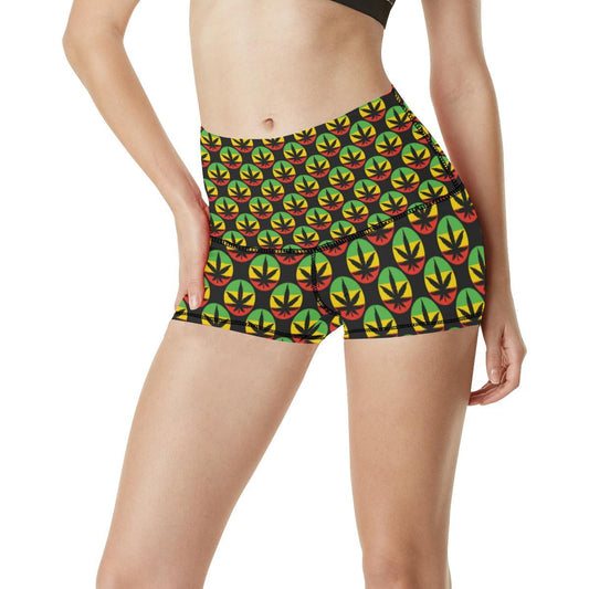 Rasta Reggae Color Design High Waisted Spandex Shorts-JTAMIGO.COM