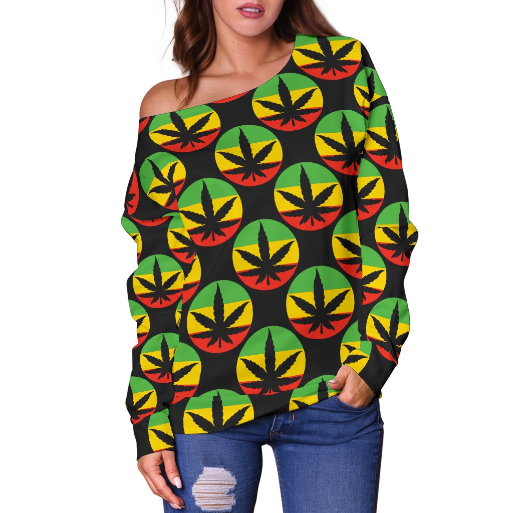 Rasta Reggae Color Design Off Shoulder Sweatshirt