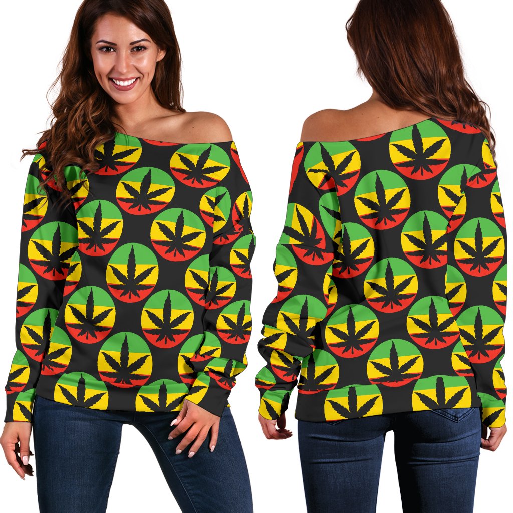 Rasta Reggae Color Design Off Shoulder Sweatshirt