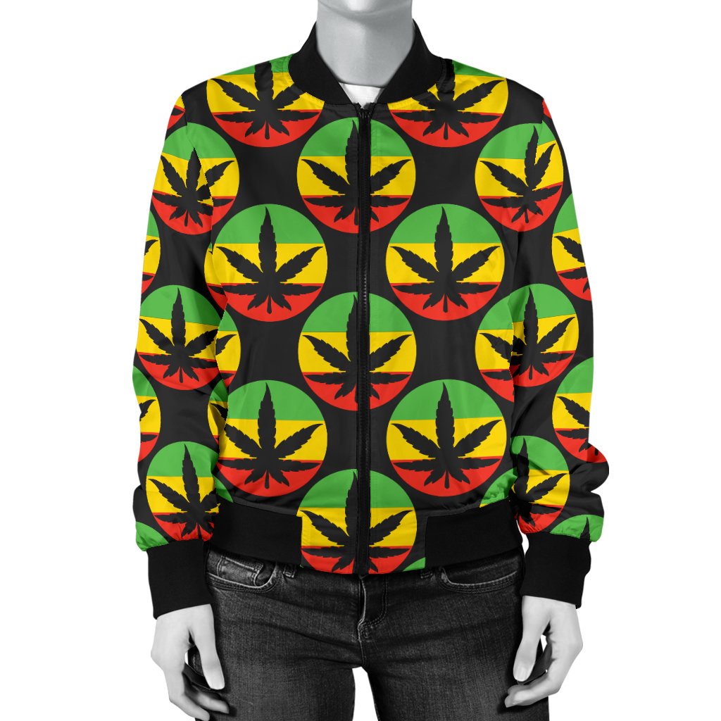 Rasta Reggae Color Design Women Casual Bomber Jacket