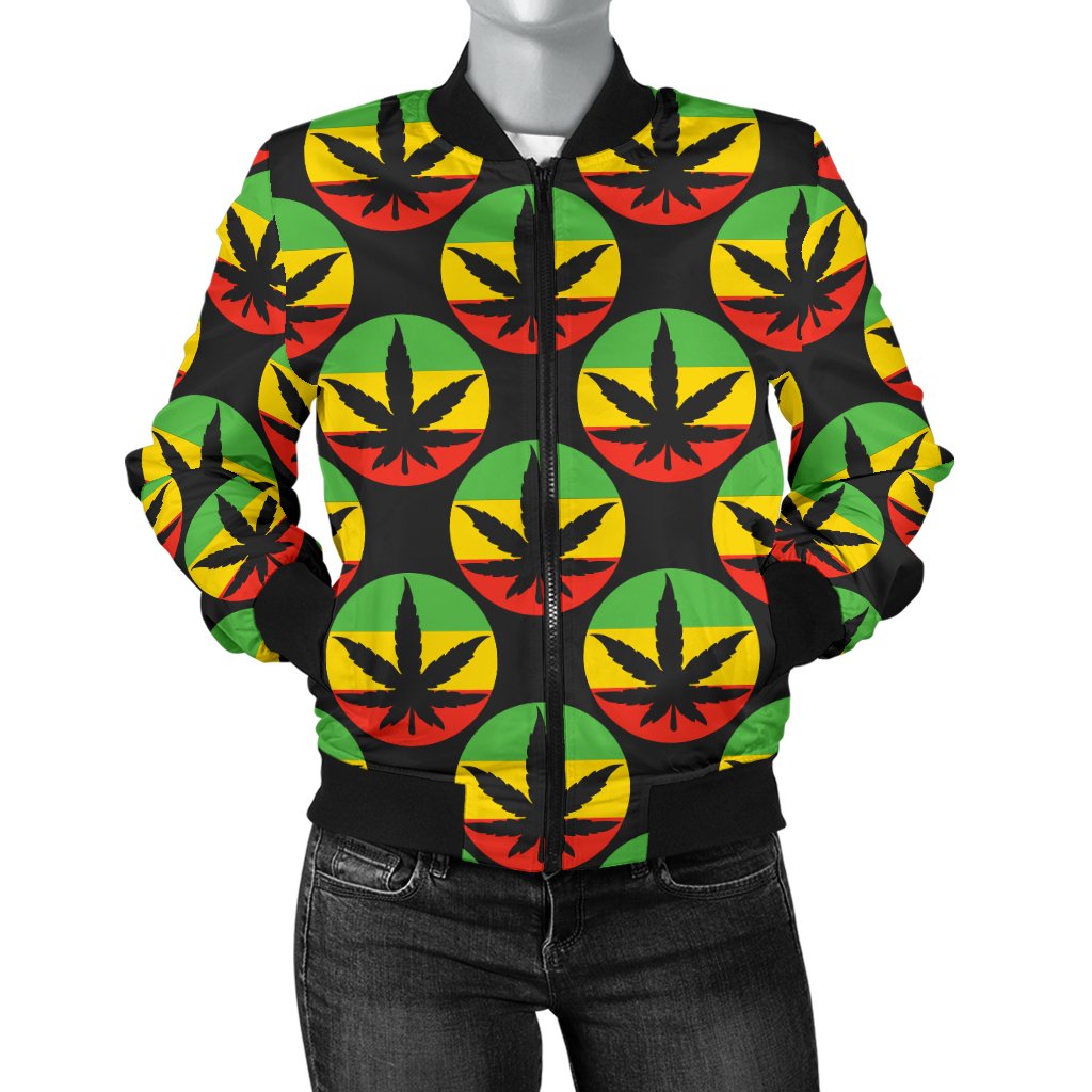 Rasta Reggae Color Design Women Casual Bomber Jacket