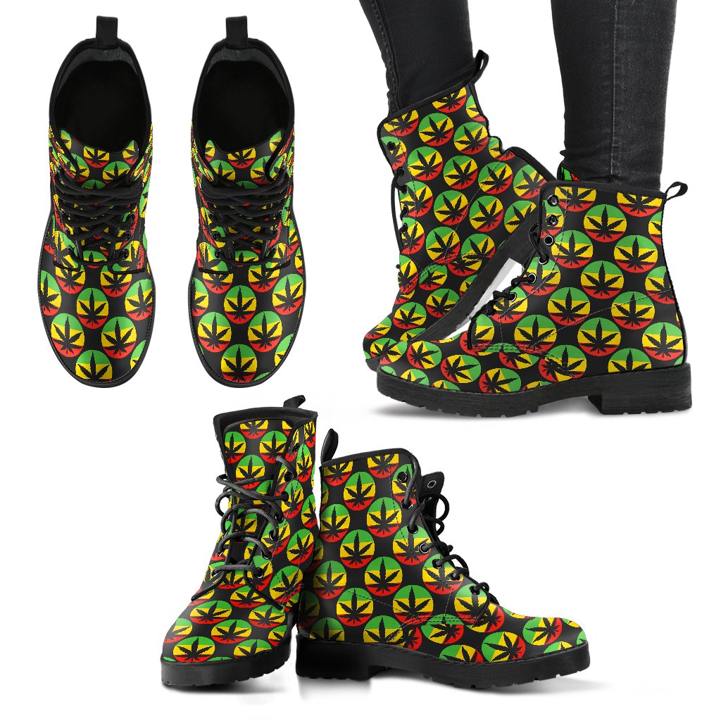 Rasta Reggae Color Design Women Leather Boots-JTAMIGO.COM