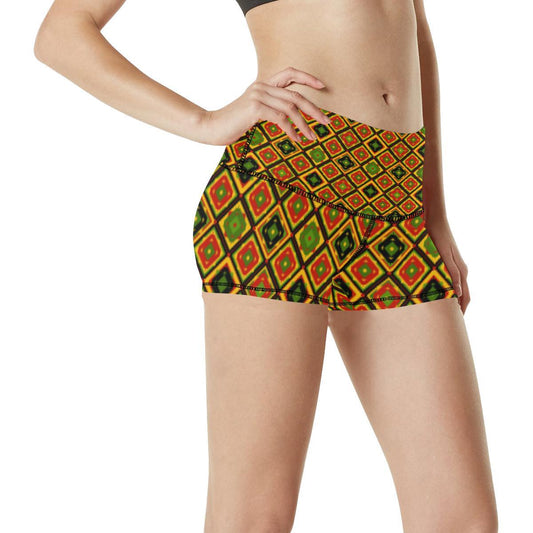 Rasta Reggae Color Pattern High Waisted Spandex Shorts-JTAMIGO.COM
