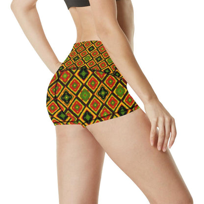 Rasta Reggae Color Pattern High Waisted Spandex Shorts-JTAMIGO.COM