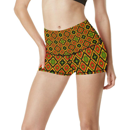 Rasta Reggae Color Pattern High Waisted Spandex Shorts-JTAMIGO.COM