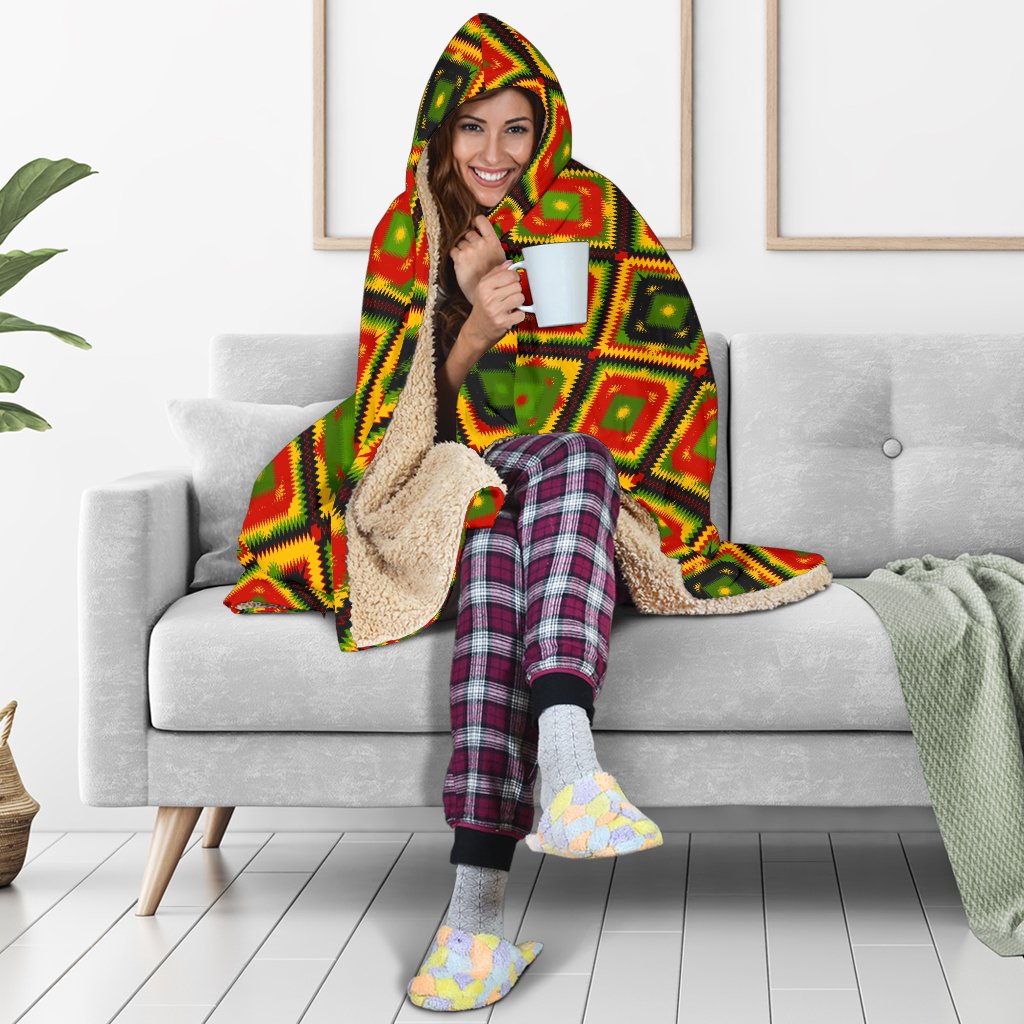 Rasta Reggae Color Pattern Hooded Blanket-JTAMIGO.COM