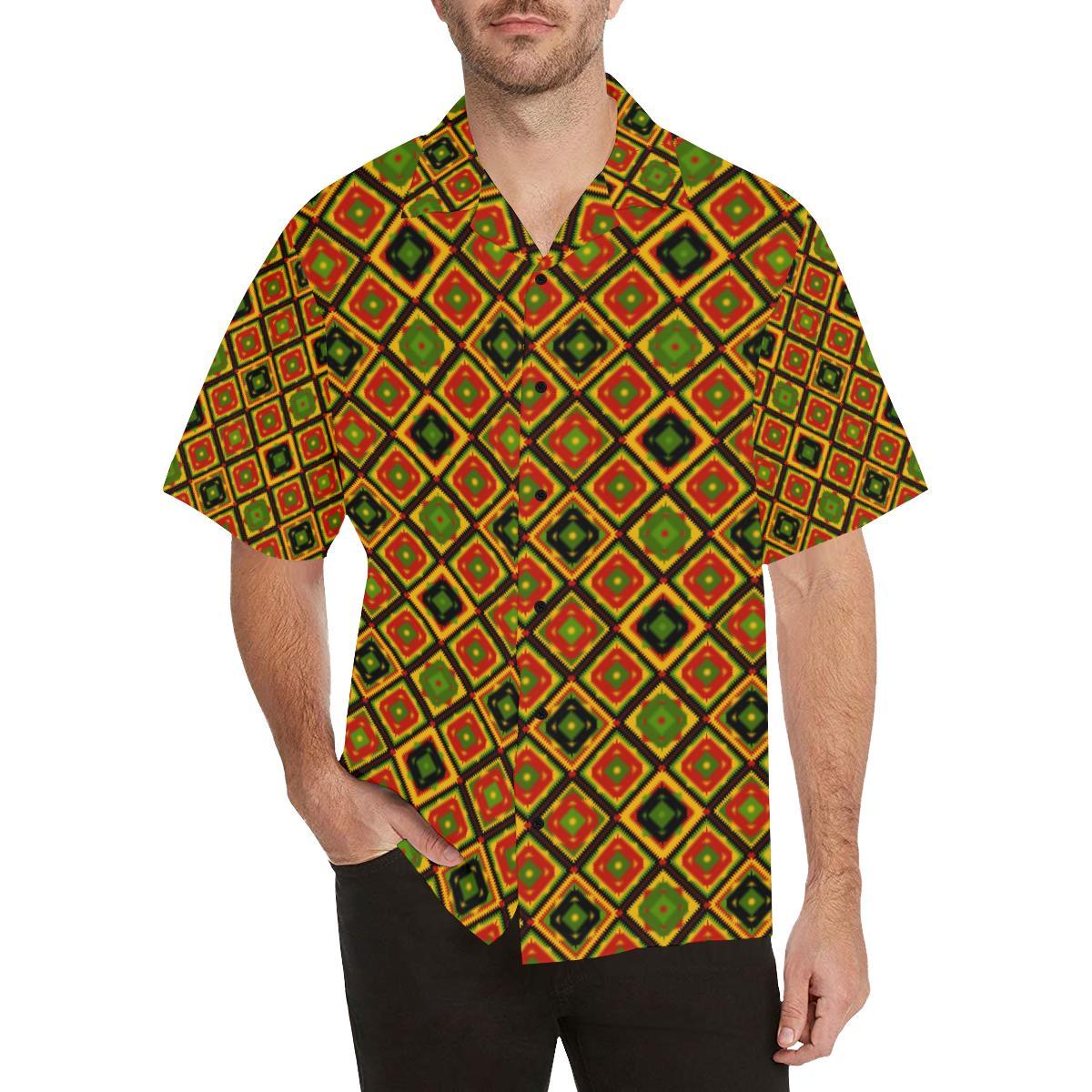 Rasta Reggae Color Pattern Men Aloha Hawaiian Shirt