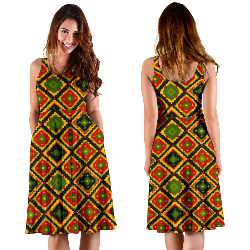 Rasta Reggae Color Pattern Sleeveless Dress