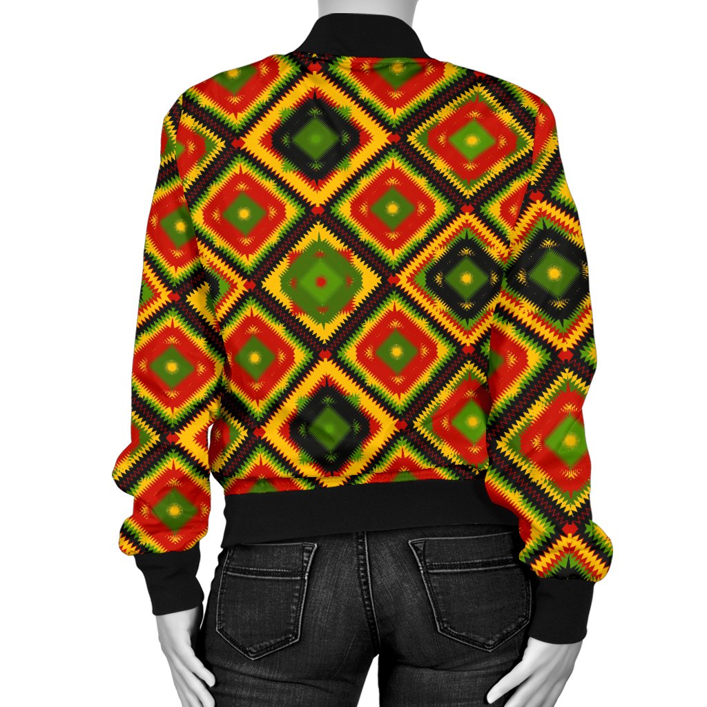 Rasta Reggae Color Pattern Women Casual Bomber Jacket