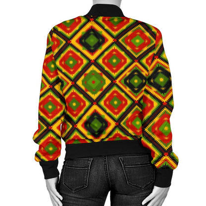 Rasta Reggae Color Pattern Women Casual Bomber Jacket