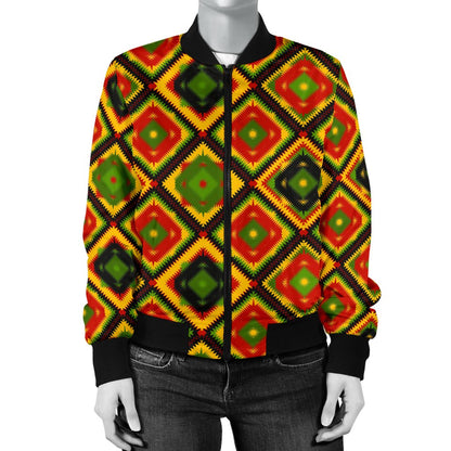 Rasta Reggae Color Pattern Women Casual Bomber Jacket