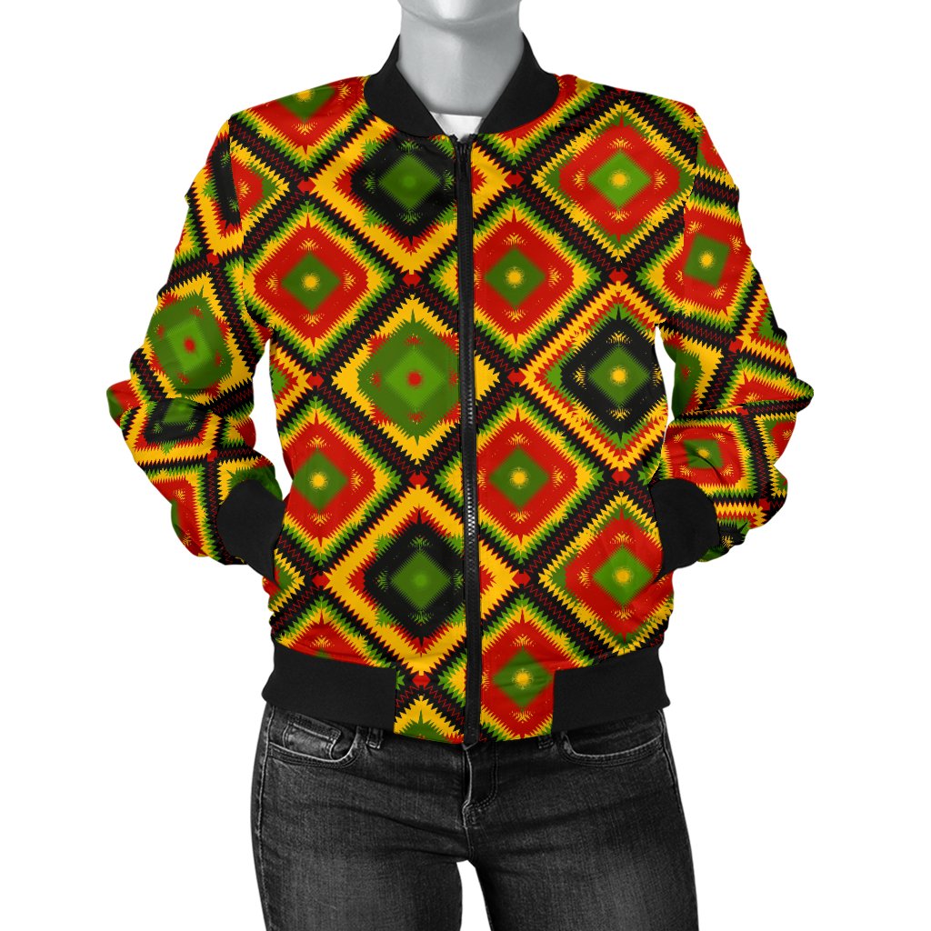 Rasta Reggae Color Pattern Women Casual Bomber Jacket