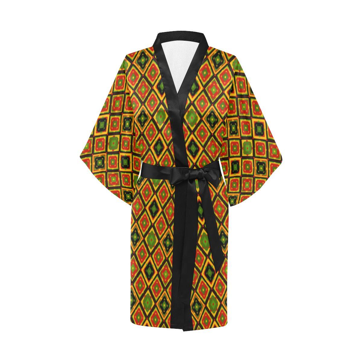 Rasta Reggae Color Pattern Women Short Kimono Robe