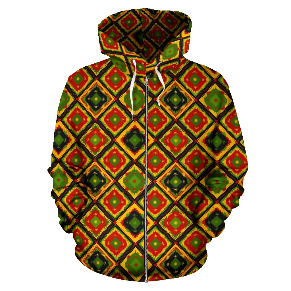Rasta Reggae Color Pattern Zip Up Hoodie